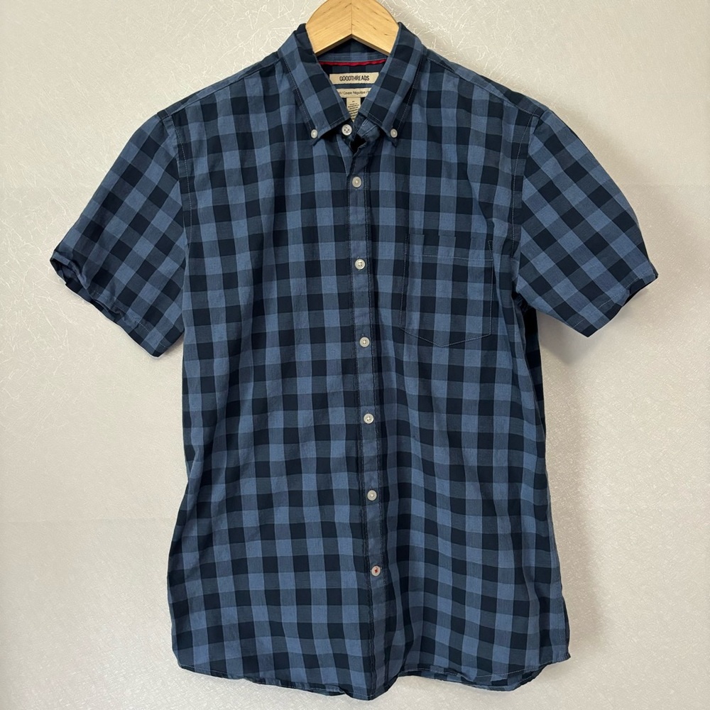 Goodthreads Standard Fit Blue Buffalo Plaid Short Sleeve Button Down Men's Med